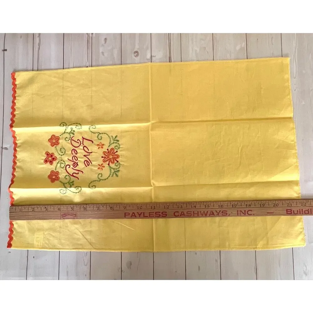 Set of 3 Retro-Style Kitchen Tea Towels Embroidered Floral Inspirational Ric-Rac
